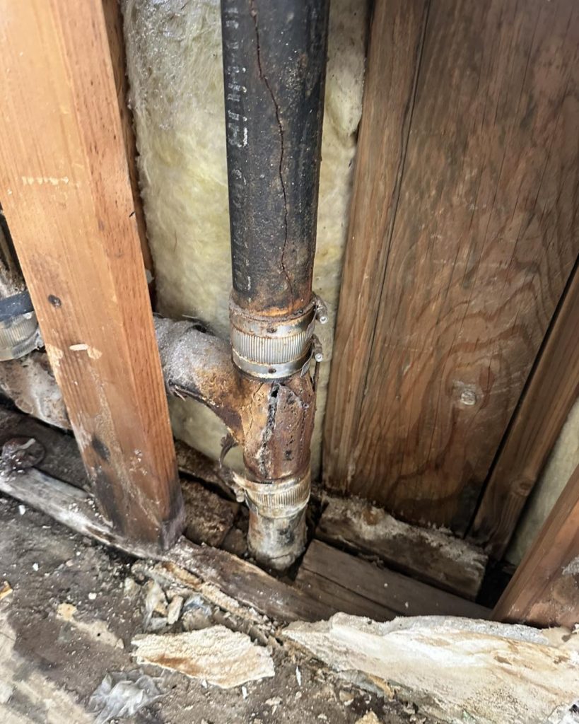 Water-damaged pipes and wall structures